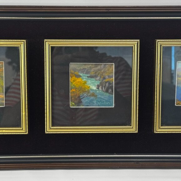 3 Mini Oil Paintings 1984 New Zealand Vintage Landscape Views in a Single Frame - Picture 16 of 16